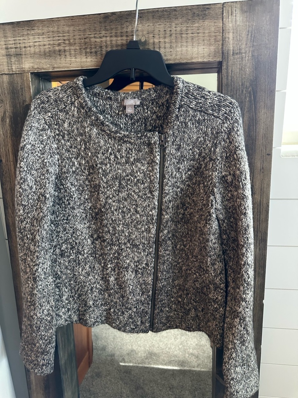 J. Jill Marled Knit Zip Front Sweater Petite Small Cozy Neutral Cardigan - Picture 2 of 5